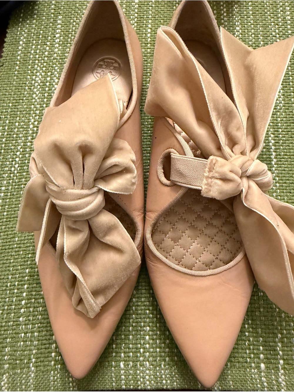 Tory Burch Pointed Bow Flats in Taupe